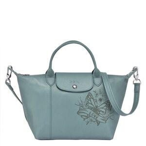 Longchamp Le Pliage Cuir Tattoo Small Satchel in Teal
